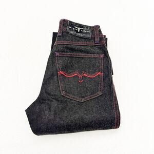 Sergio Valente Black Wide Leg Denim jeans Red Contrast Stitching Size 25